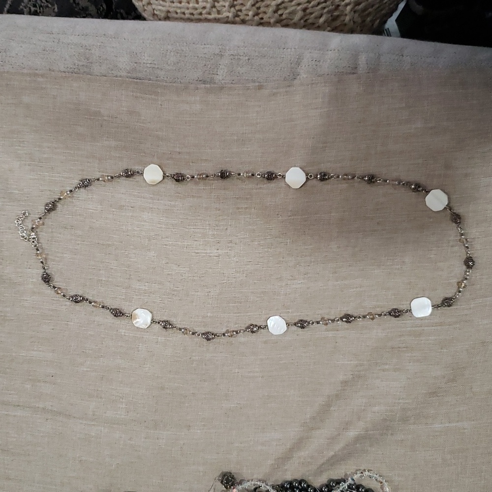 Brighton Utopia White Pearl & Crystal Beads Silver 40" Long Strand Necklace